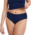 Culotte taille haute bleu foncé sans coutures, portée par un mannequin.