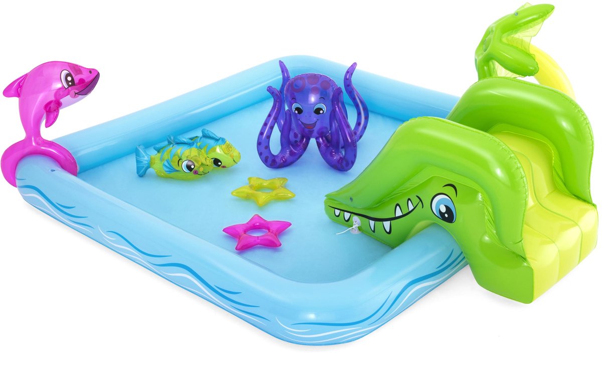 Bestway Kinderzwembad met Glijbaan - Incl. Opblaas Waterspeelgoed - 239 x 206 x 86 CM - 308 L - Waterdieren — afbeelding 3