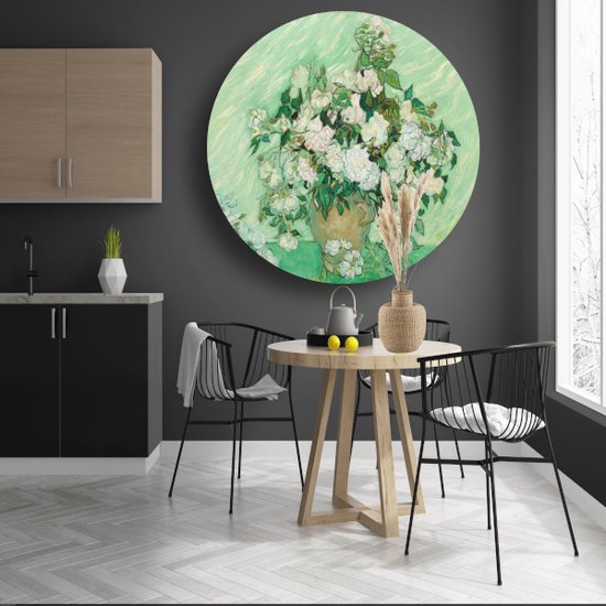Roses - Cercle mural Vincent van Gogh - Tableau Fleurs - Tableau nature - Décoration murale moderne - Plaque murale - Art mural cercle mural forex 80x80 cm