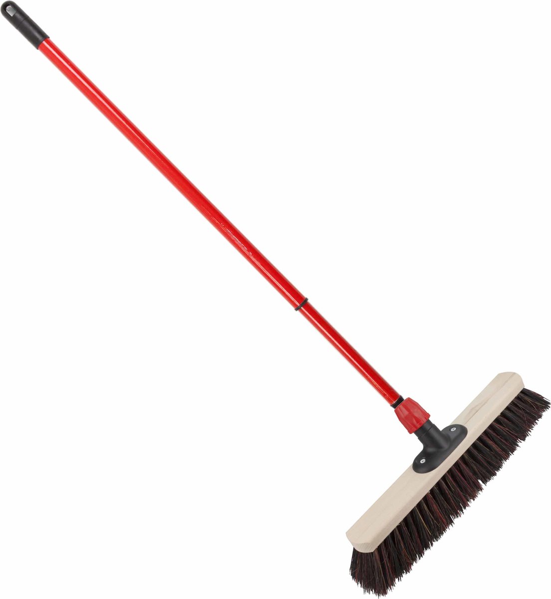 Goedkoopste Houten straatbezem/buitenbezem Arenga 50 cm met metalen telescoopsteel rood 80 - 130 cm - Harde buitenbezems