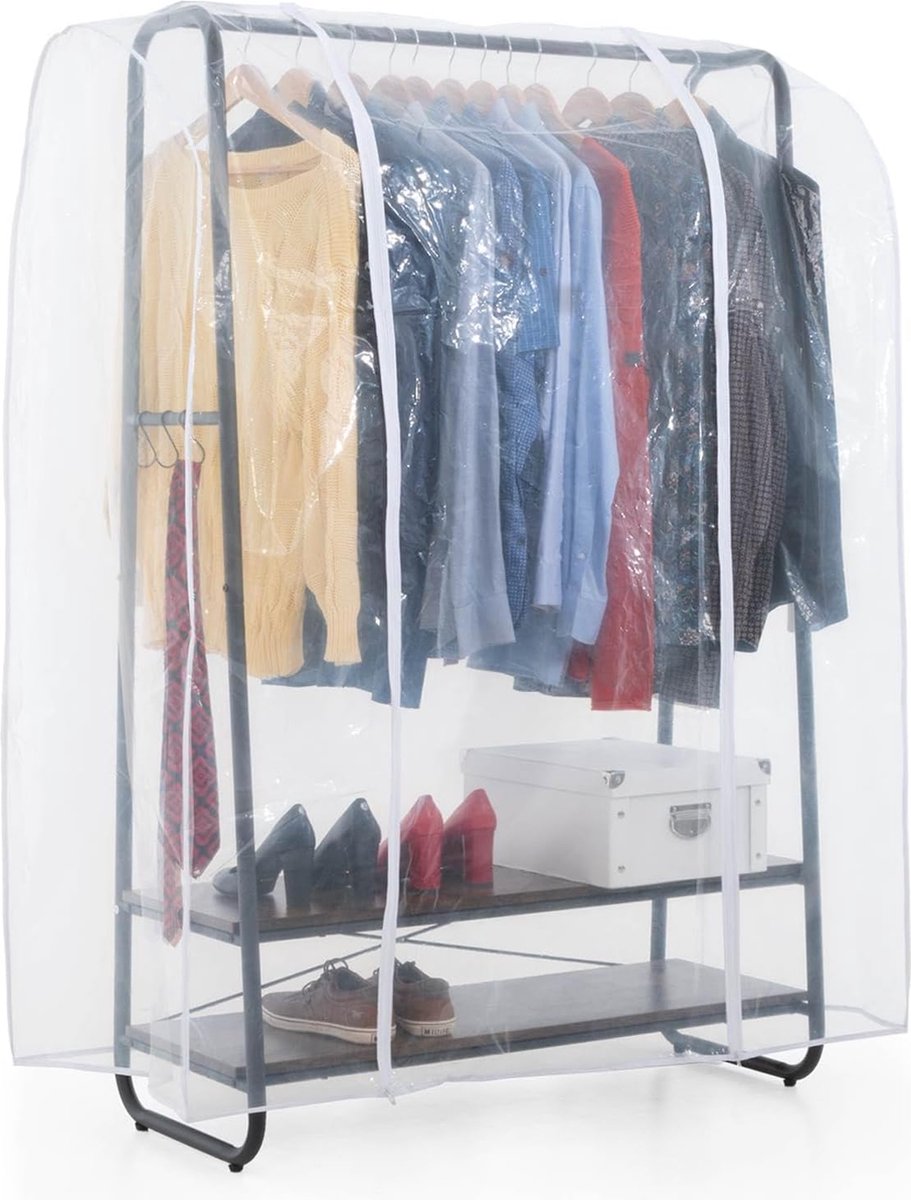 Tatkraft ANNELI & ANWALT - Metalen kledingrek met houten plank - Kledingrek tot 170 kg - kledingrek met Beschermhoes - Kleding rek zwart