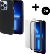 Mobiparts Silicone Cover hoesje geschikt voor Apple iPhone 13 Pro met 2 Screenprotectors van Gehard Glas - Zwart