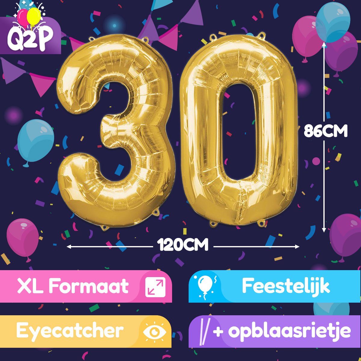 Cijfer Ballonnen Ballon Cijfer 30 Verjaardag Versiering Feest Helium Ballonnen Cijferballon Folieballon Goud Xl Formaat — afbeelding 2