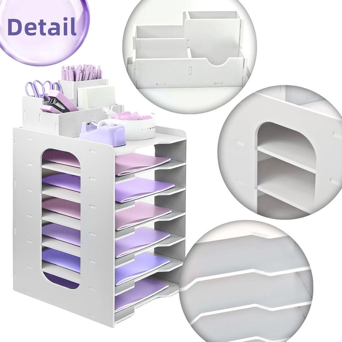 Brievenlade organizer, A4 papieren archiefladen, 5-laags kantoorarchieflade, bureaumap opgeruimde organizer met stapelbare archieflade, bureaupapierorganizer met pennenhouder (wit