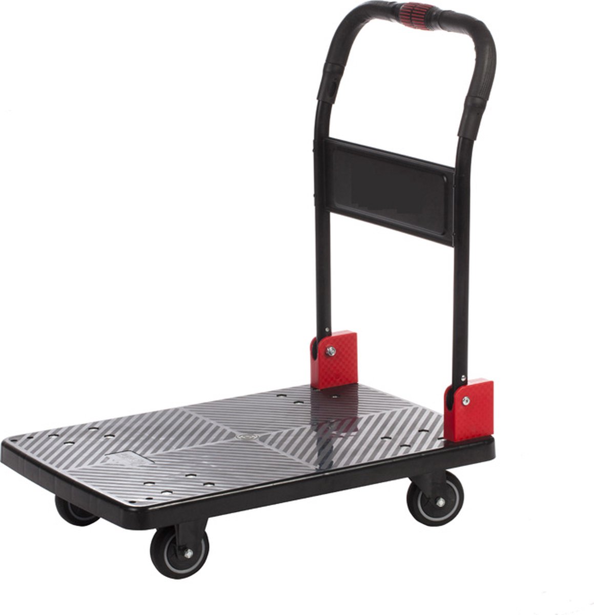 Kunststof plateauwagen met inklapbare duwbeugel, lvm. 330 kg - Zwart - x x - - Polymethylmethacrylaat (PMMA) - - Voor binnen & buiten