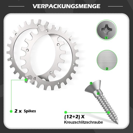 Umelee Roestvrijstalen spikes vervanging voor Wor-x Land-roid S/M-modellen, tractieverbetering voor robotmaaier met 12 schroeven, wielmaat 205 mm
