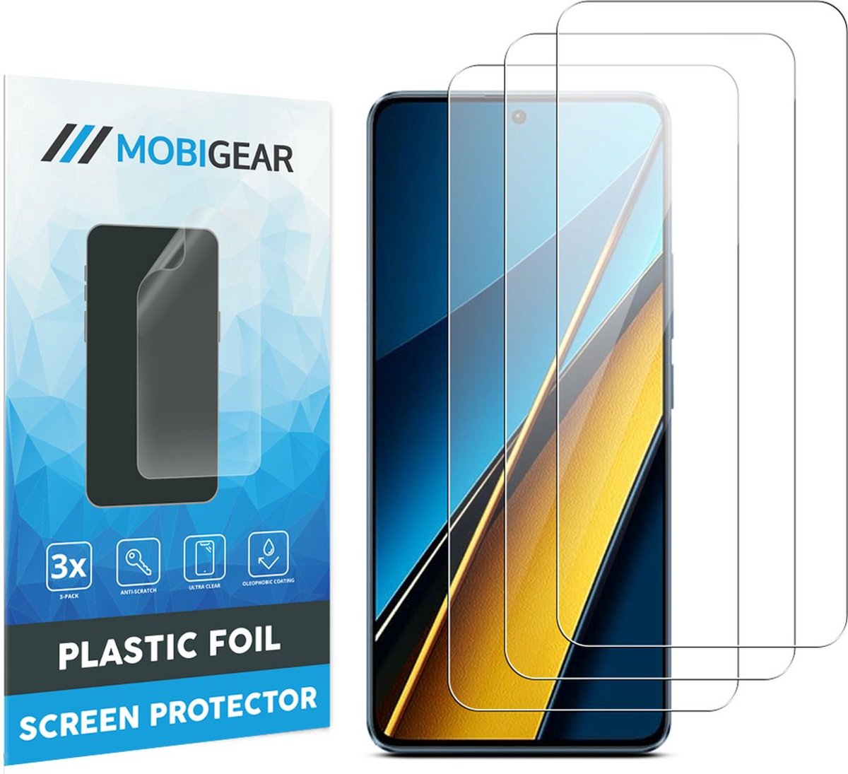 Mobigear Screenprotector geschikt voor POCO X6 | Mobigear Screenprotector Folie - Case Friendly (3-Pack)