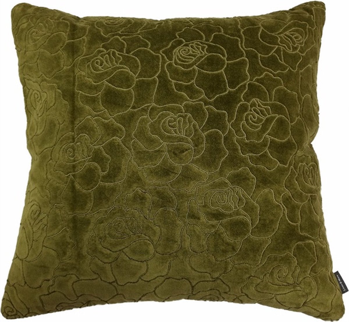 Linen & More Rose Embroidery Cedar Groen Kussen | 45 X 45 | Sierkussen Voor Woonkamer Of Slaapkamer