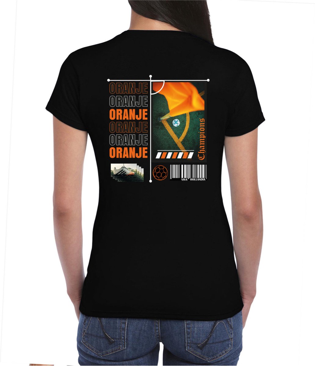 Bellatio Decorations Oranje supporter T-shirt dames - zwart - EK/WK voetbal supporter - Nederland M