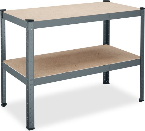 werktafel staal - verstelbaar - tot 150 kg - 2 etages - garage - antraciet
