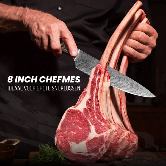 Master Knives Koksmes 20 cm + Groentemes – Met Slijper en Vingerbeschermer – Vlijmscherp Messenset - Keukenmessen