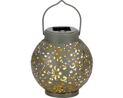 Arti Casa Solar Lantaarn - Tuinverlichting op Zonne Energie - Tafel Lamp met Warm Wit Licht - Solar Lamp met Brandtijd tot 8 uur - IP44 Waterdicht - Ø14,5 x 15 cm - Kunststof - Grijs