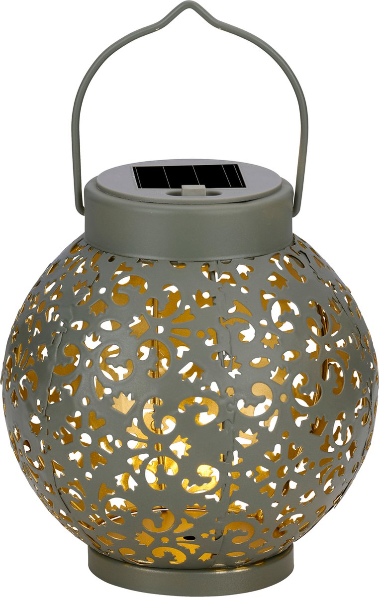 Arti Casa Solar Lantaarn - Tuinverlichting op Zonne Energie - Tafel Lamp met Warm Wit Licht - Solar Lamp met Brandtijd tot 8 uur - IP44 Waterdicht - Ø14,5 x 15 cm - Kunststof - Grijs