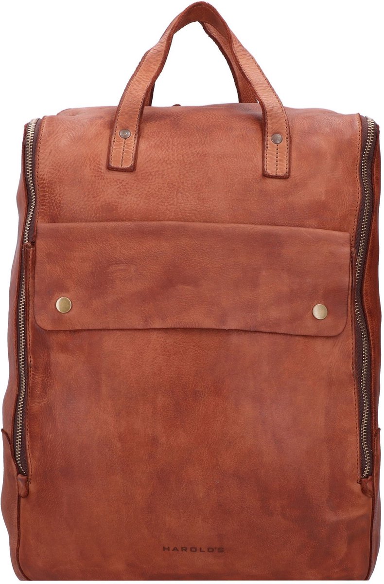 HAROLD'S Leren Laptop rugzak Rugzak met laptopvak Submarine Notebook Backpack Cognac Bruine