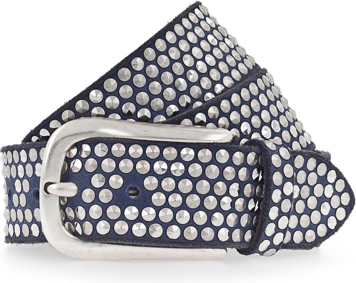 b.belt Leren riem Zoe Silver Stud Belt W90 Denim blauw