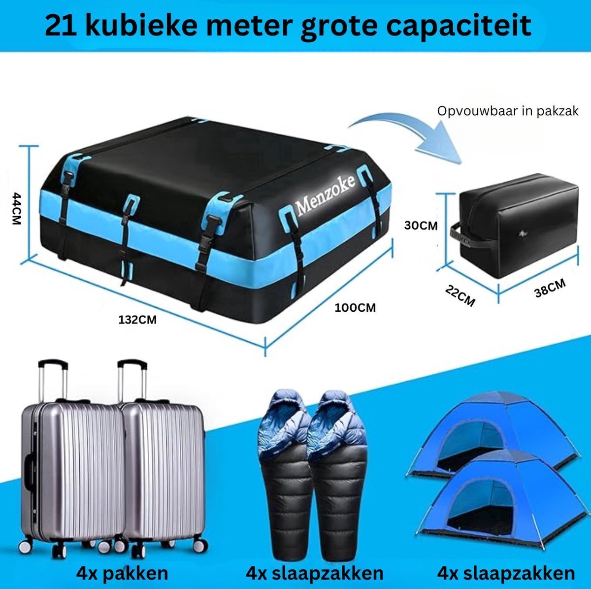 Rimoody Dakkoffer - Opvouwbaar, 21 Kubieke Meter, 595 L, Waterdicht, XXXL Met Antislip Mat, Opbergdoos, Daktas Met/Zonder Bagagedrager Voor Auto's, Bestelwagens
