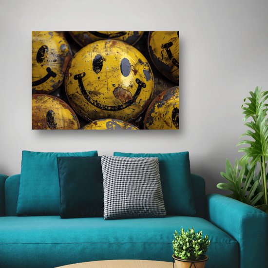 Décoration murale Smileys - Poster Emoji - Décoration murale Rouille - Décoration murale industrielle - Posters chambre - Poster oeuvre 150x100 cm