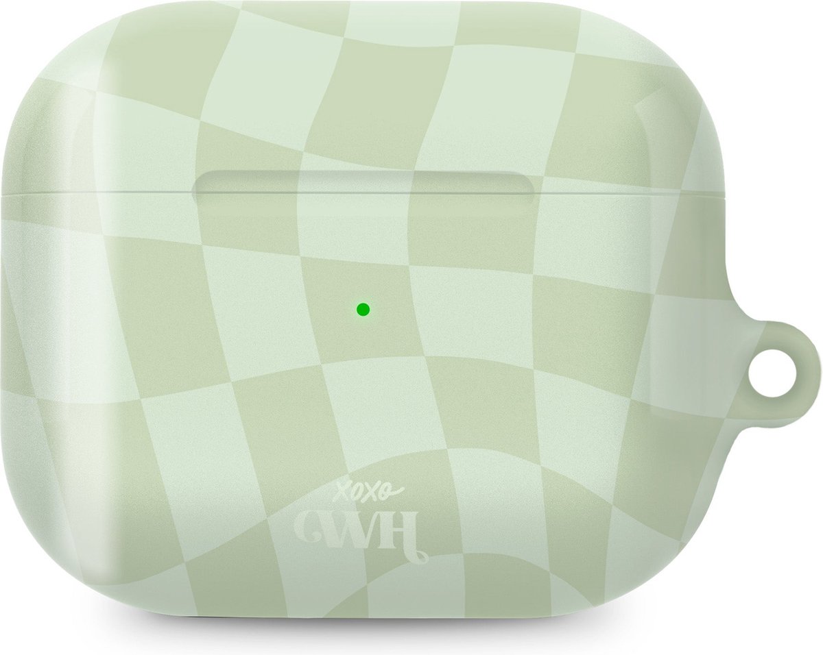 xoxo Wildhearts hoesje geschikt voor AirPods Pro 2 - Pretty Pistache - Glossy - Ook als telefoonhoesje verkrijgbaar - schokbestendige case - koptelefoon hoesje - Glimmend - Beschermhoes met golvende blokjes - Golven - Groen