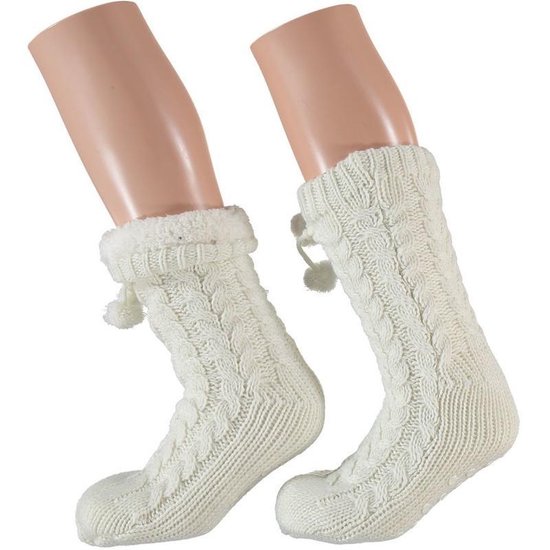 3 paires de chaussettes / pantoufles maison antidérapantes tricotées blanc  taille... | bol.com