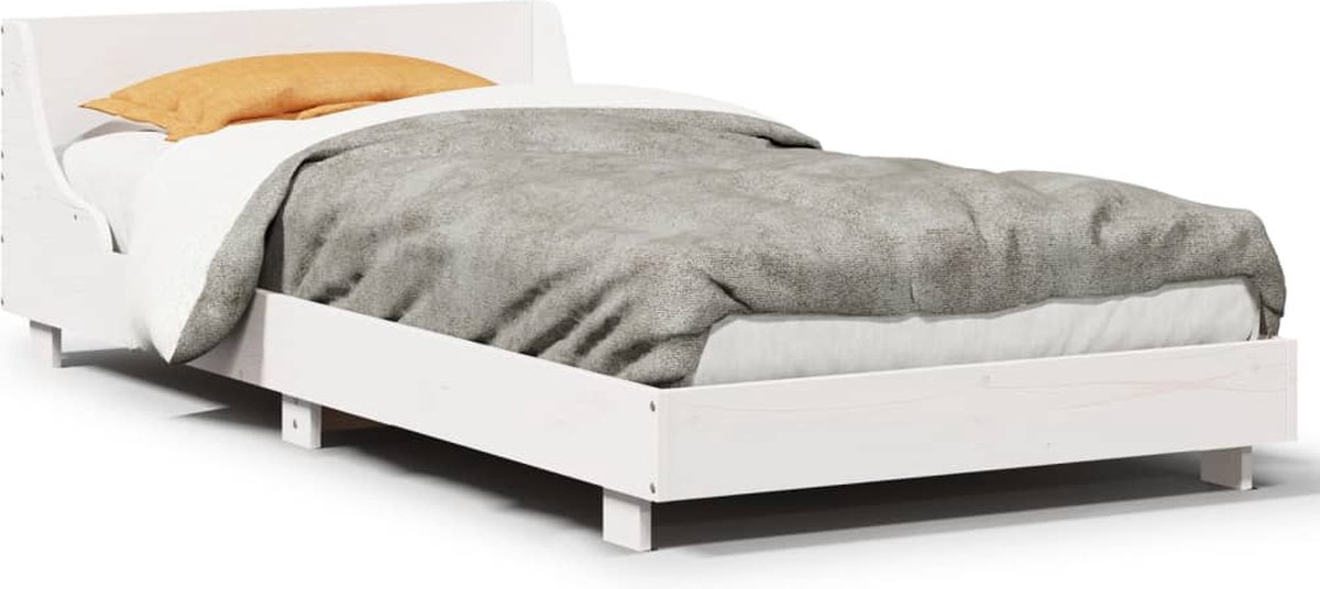 vidaXL - Bedframe - zonder - matras - massief - grenenhout - wit - 75x190 - cm