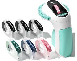 3D Embossing Machine Portable Label Printer - Green Label Stamping Device E975 with 6 Label Tape - Easy to Use for Home and Office