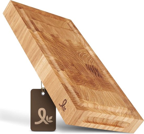 Houten snijplank/serveerplank met leren hengsel 40 cm | Fun en Feest