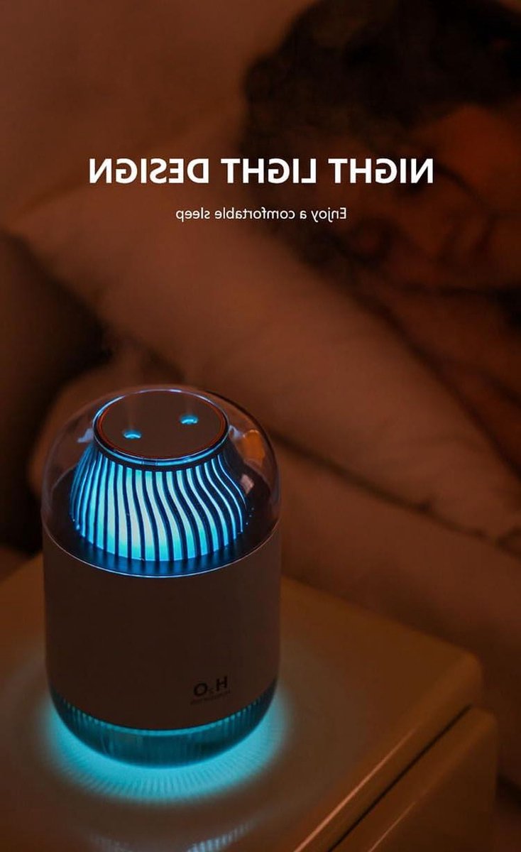 Ultrasone luchtbevochtiger 1000 ml watertank automatische uitschakeling super stil - kleurrijke coole nachtlichtfunctie auto kantoor slaapkamer (wit)