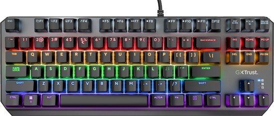 Zwart gaming toetsenbord met multicolour verlichting per toets.