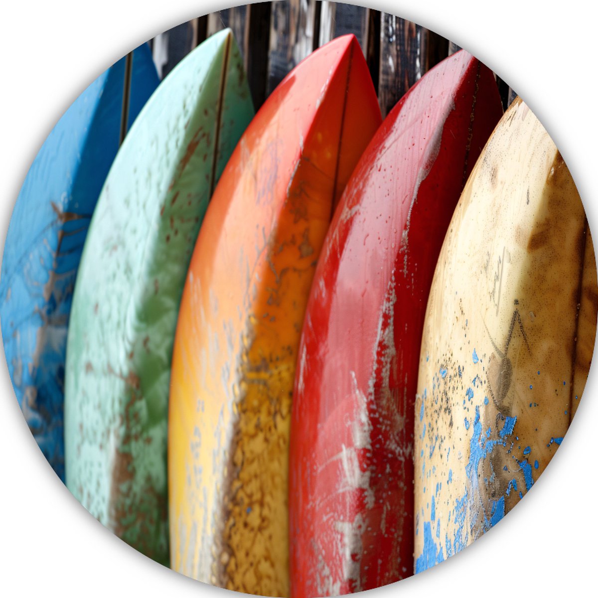 Surfboards rond schilderij - Sport wandbord - Rond schilderij Muur - Vintage schilderij - Schilderij - Decoratie muur muurcirkel aluminium 70x70 cm