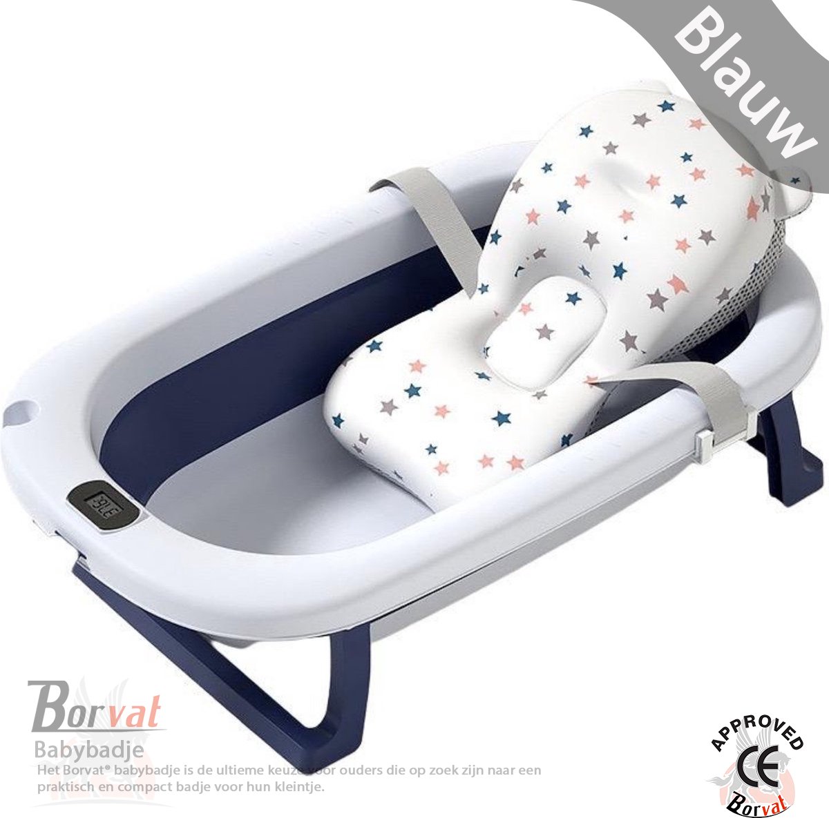 Goedkoopste Borvat® - Babybadje 3 in 1 opvouwbaar - Inclusief badkussen - Thermometer ingebouwd - Blauw