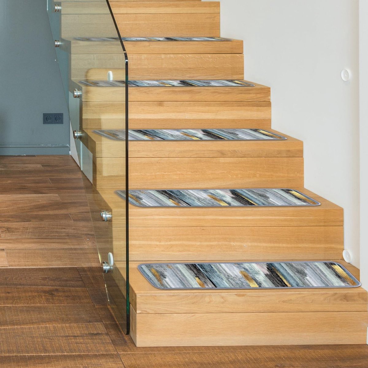 Trapmatten 24x65 Set van 13 voor Houten Treden - Upgrade Antislip Veiligheidsrug - Antislip Binnenmat voor Kinderen, Senioren en Huisdieren