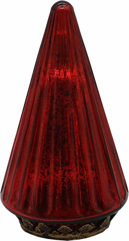 Clayre & Eef Décoration de Noël avec lumières LED Sapins de Noël Ø 11x19 cm Rouge Verre