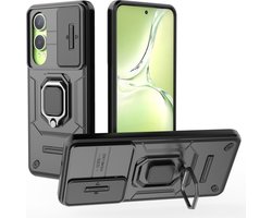 Coverup Hoesje - Geschikt voor OnePlus Nord CE4 Lite 5G Hoesje - Coverup Ring Kickstand Back Cover met Camera Shield - Zwart