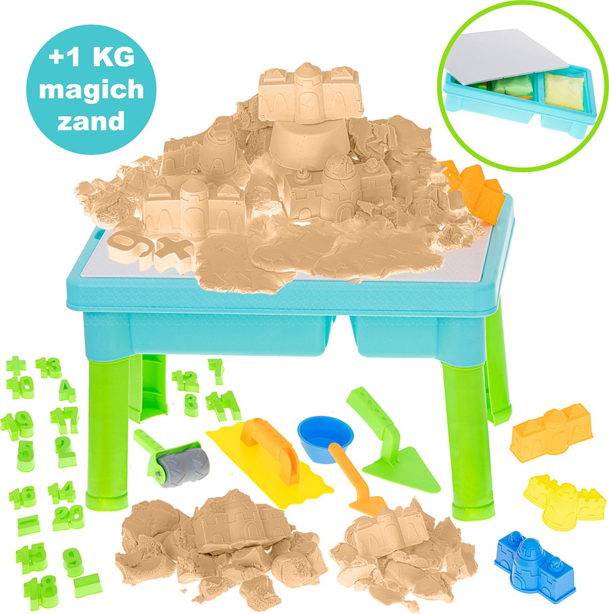 Kinetisch speelzand - Zandtafel en watertafel - Watertafel speelgoed - Tekentafel - Kinetic sand - Kinetisch zand speelgoed - 1 kg - Incl. magisch zand en vormpjes