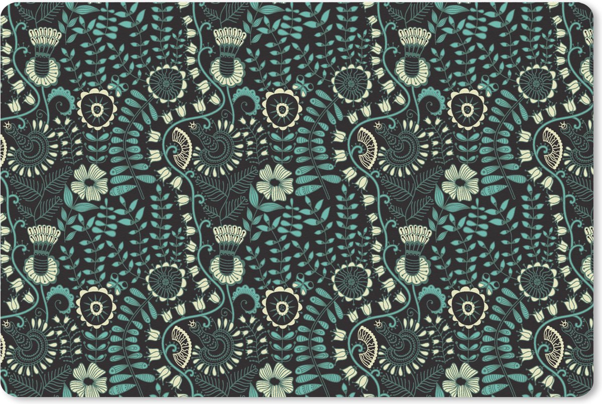 Muismat XXL 90x60 cm - Bureau onderlegger - Bureau mat Bloemen - Blauw - Patroon - Bureaumat - Gaming mousepad xl - Bureaulegger groot - Computer deskmat