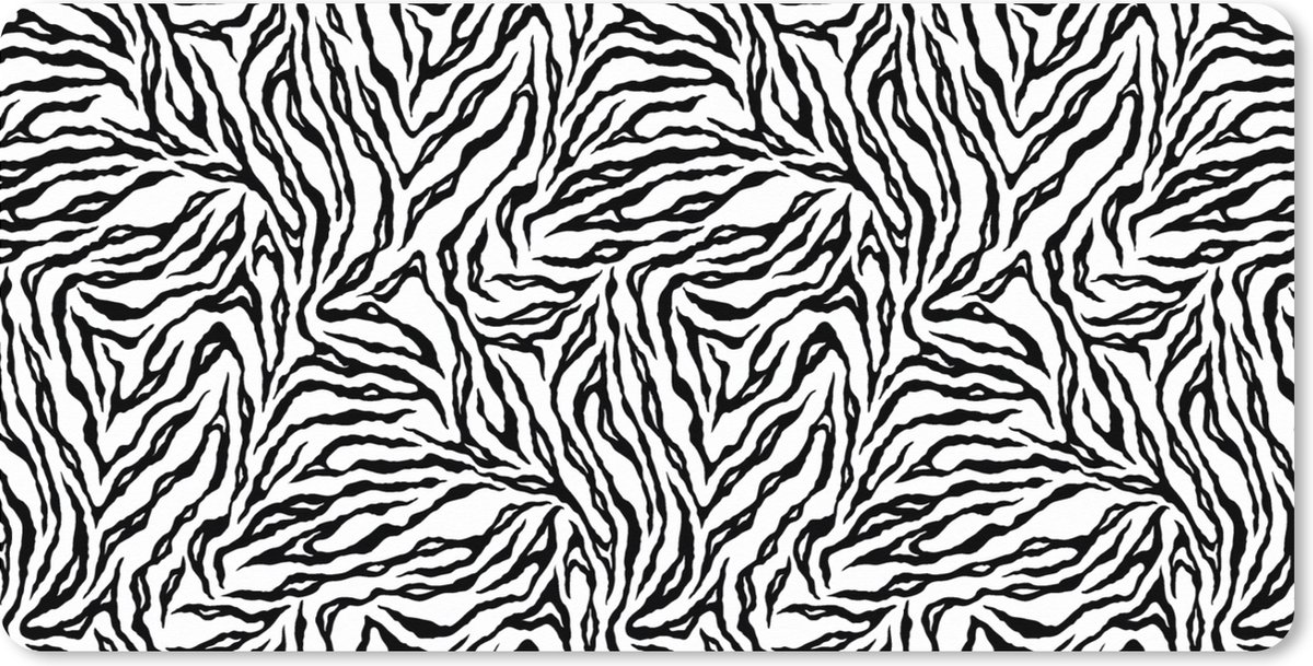 Muismat XXL - Bureau onderlegger - Bureau mat - Tijgerprint - Zwart - Wit - Dieren - Patronen - 100x50 cm - XXL muismat