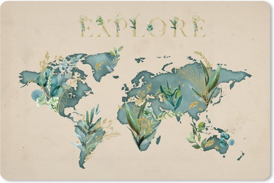 Tapis de souris XXL - Sous-main - Tapis de bureau - Carte du Wereldkaart - Explorer - Or - 120x80 cm - Tapis de souris XXL