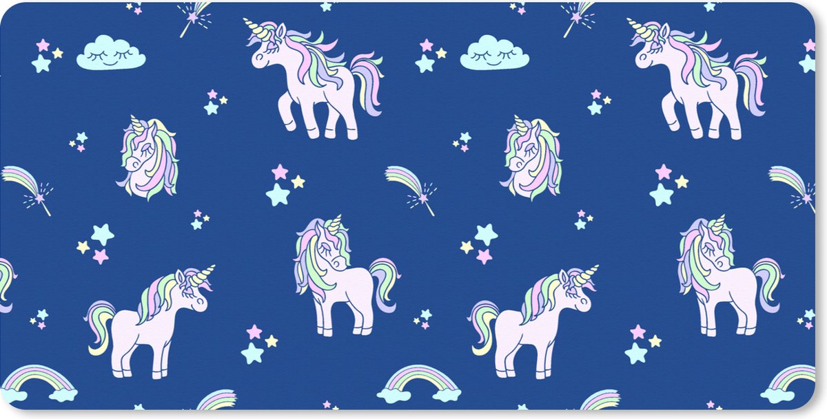 Muismat XXL - Bureau onderlegger - Bureau mat - Unicorn - Sterren - Patroon - 80x40 cm - XXL muismat