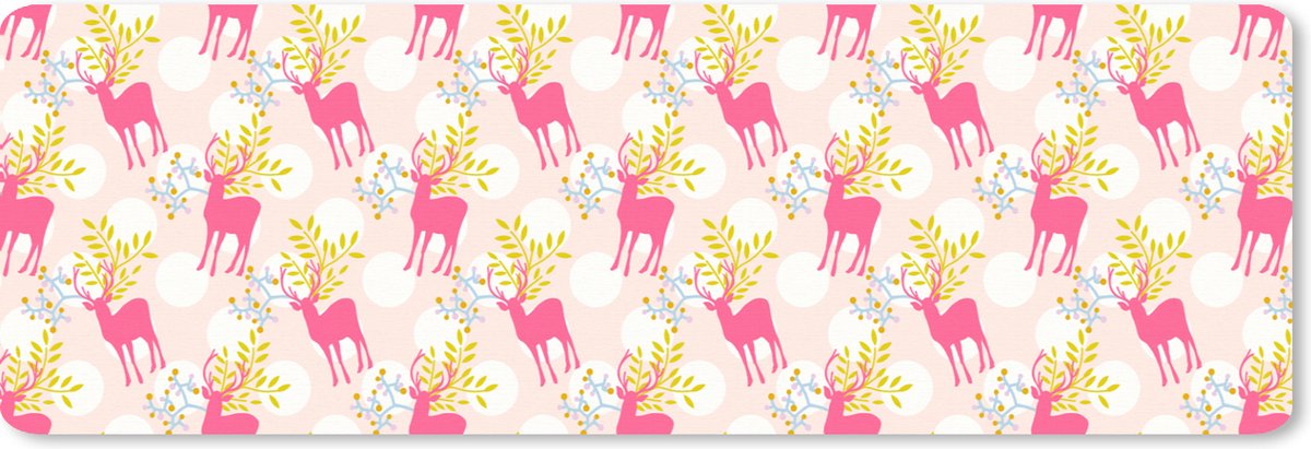 Muismat XXL 90x30 cm - Bureau onderlegger - Bureau mat Hert - Roze - Patronen - Bureaumat - Gaming mousepad xl - Bureaulegger groot - Computer deskmat