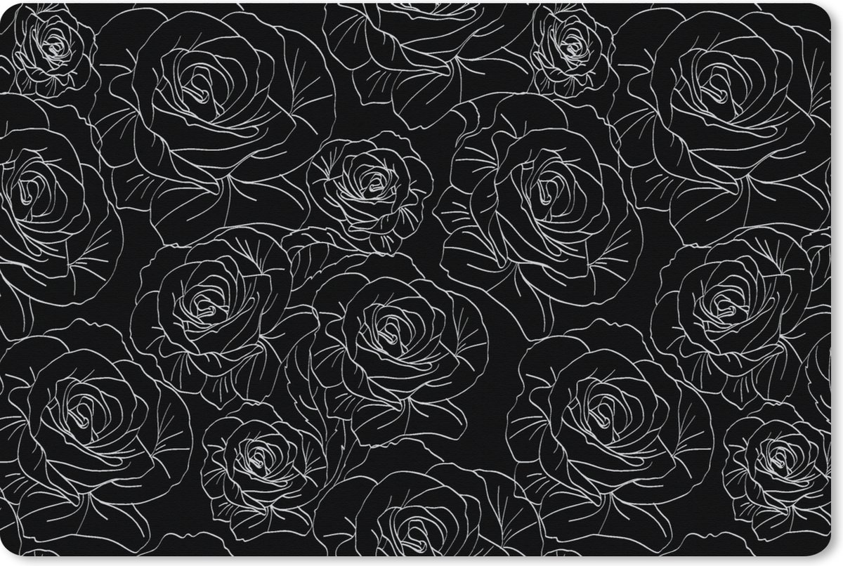 Muismat XXL 90x60 cm - Bureau onderlegger - Bureau mat Rozen - Zwart Wit - Patroon - Bureaumat - Gaming mousepad xl - Bureaulegger groot - Computer deskmat