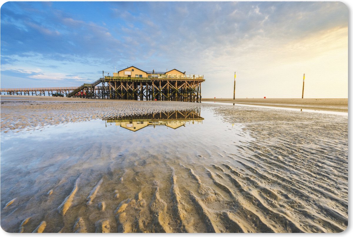 Muismat XXL 90x60 cm - Bureau onderlegger - Bureau mat Strandpaviljoen van het Duitse nationaal Park Schleswig-Holsteinisches Wattenmeer - Bureaumat - Gaming mousepad xl - Bureaulegger groot - Computer deskmat