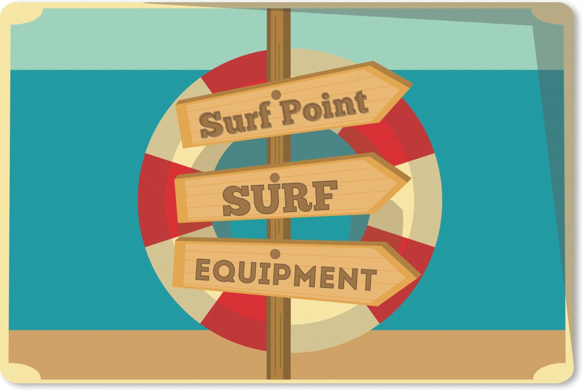 Muismat XXL 90x60 cm - Bureau onderlegger - Bureau mat Illustratie 'surf point, surf equipment' met reddingsboei - Bureaumat - Gaming mousepad xl - Bureaulegger groot - Computer deskmat
