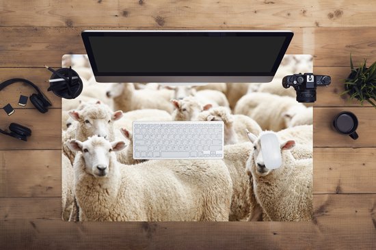 Muismat XXL 90x60 cm - Bureau onderlegger - Bureau mat Schapen - Wol - Wit - Bureaumat - Gaming mousepad xl - Bureaulegger groot - Computer deskmat