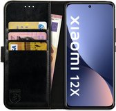 Rosso Element Book Case Wallet Hoesje Geschikt voor Xiaomi 12 / 12X | Portemonnee | 3 Pasjes | Magneetsluiting | Stand Functie | Zwart