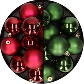 24x stuks kunststof kerstballen mix van donkerrood en donkergroen 6 cm - Kerstversiering