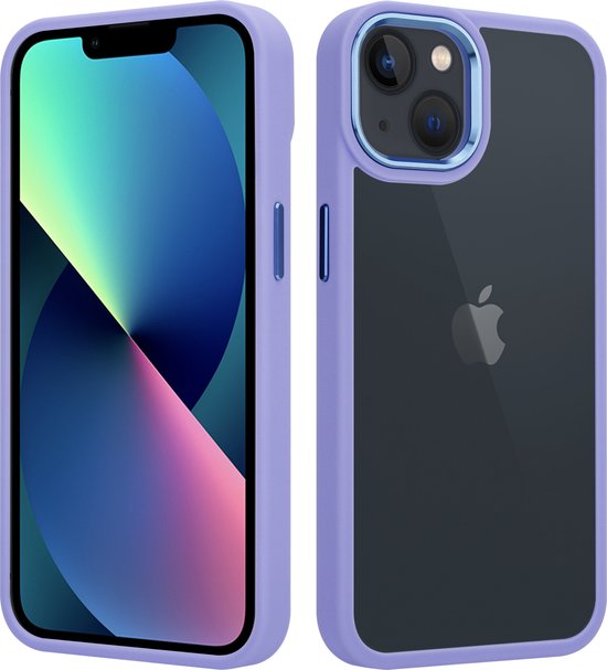 IYUPP Hoesje Geschikt voor iPhone 13 Hoesje - Shockproof Back Cover - Paars Lila Transparant
