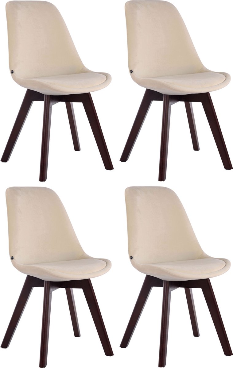 CLP Borneo Set van 4 eetkamerstoelen - Fluweel creme walnoot