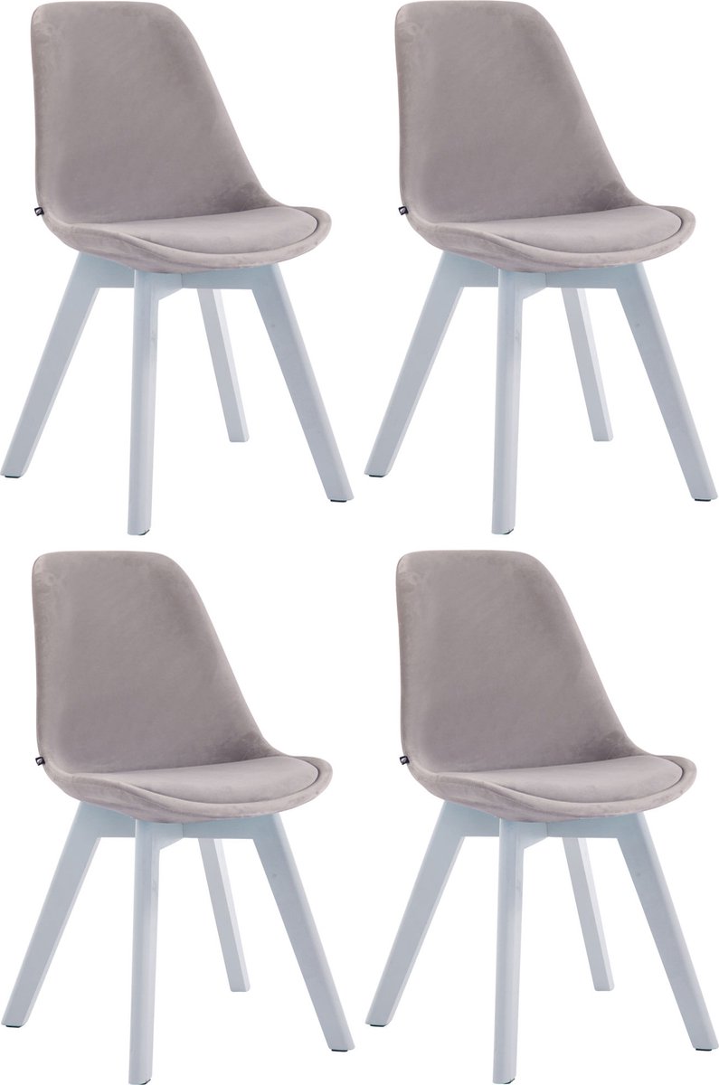 CLP Borneo Set van 4 eetkamerstoelen - Fluweel grijs wit
