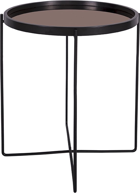 Side table Polished black w. copper mirror top