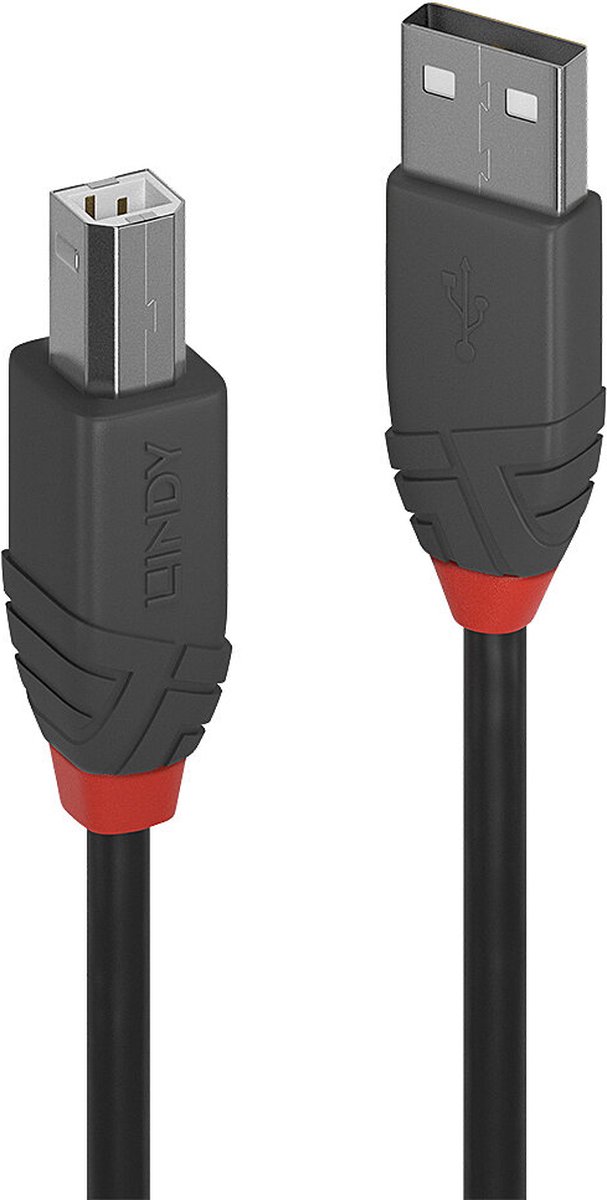 Lindy 36671 USB-kabel 0,5 m USB 2.0 USB A USB B Zwart, Grijs